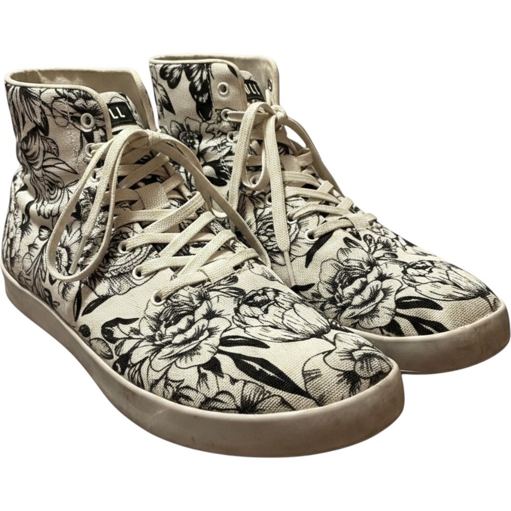 NOBULL Canvas High-Top Trainers Mens 9 Womens 10.5 White Black Floral Excellent